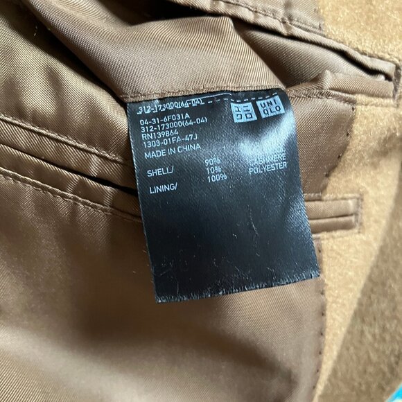 Uniqlo Tan Wool Cashmere Chesterfield Coat, Medium - Picture 8 of 10